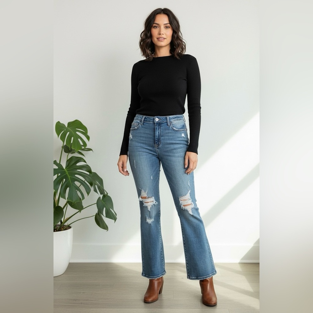 Judy Blue High Rise Distressed Destroyed Bootcut Jeans Womens Size 32